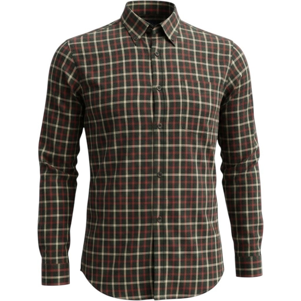 BROOKS BROTHERS 346 Button Shirt Men Large Green Cotton Windowpane Long Sleeve